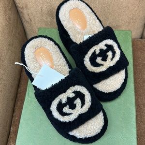 Gucci Shearling Womens Elea Platform Wedges